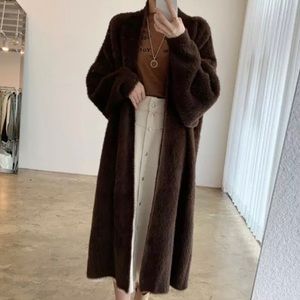 Chocolate brown mohair blend oversized cardigan